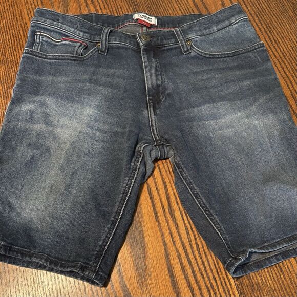 TOMMY HILFIGER Men's 32 Scanton Slim Shorts Bermuda Stretch Dark Wash Denim - Picture 1 of 15
